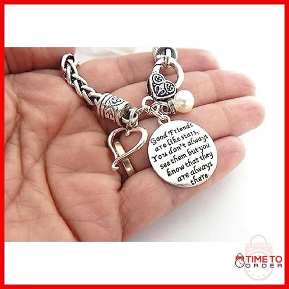 Stainless Steel Sister Charm Bracelet with Pearl Heart Gift - Picture 4 of 5